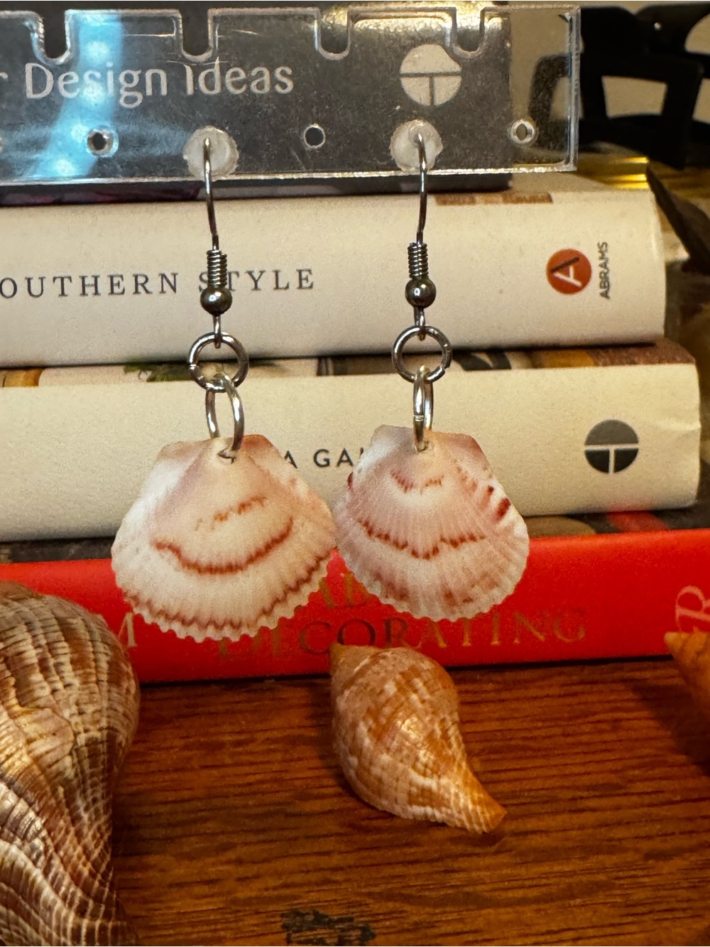 Handmade Shell Drop Earrings in Cream and Brown - Coastal Style